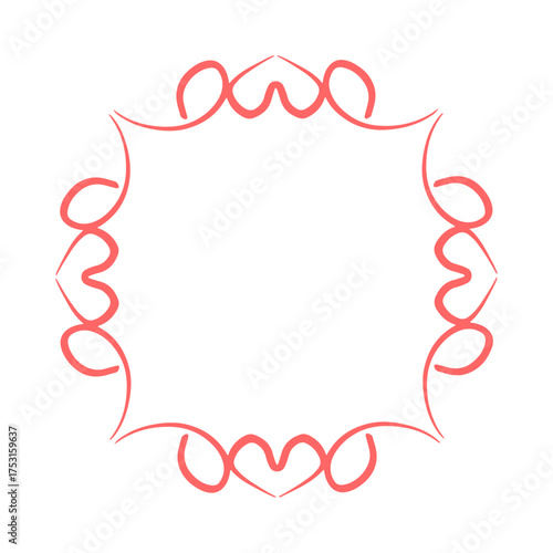 Elegant calligraphic frame with red heart-shaped loops. Decorative border for valentine, birthday, anniversary, wedding invitations and special occasions. Vector