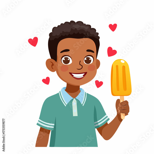 Kleiner Junge mit einem Eis am Stiel