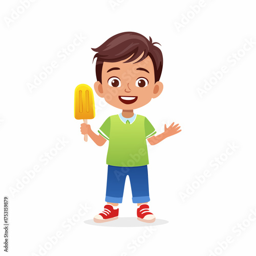 Kleiner Junge mit einem Eis am Stiel