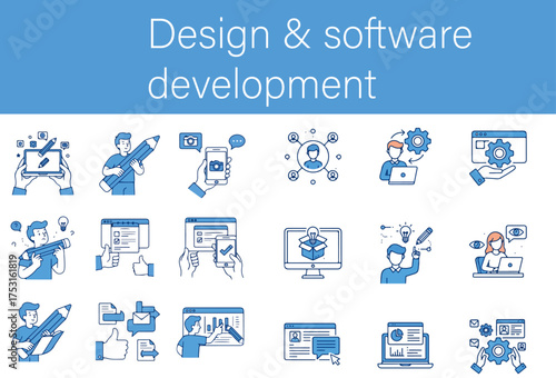 Design and Software Development Illustrations - Website & App Design, SEO, and Content Management Concepts