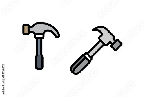 Two cartoon hammers in different positions a simple design silhouette