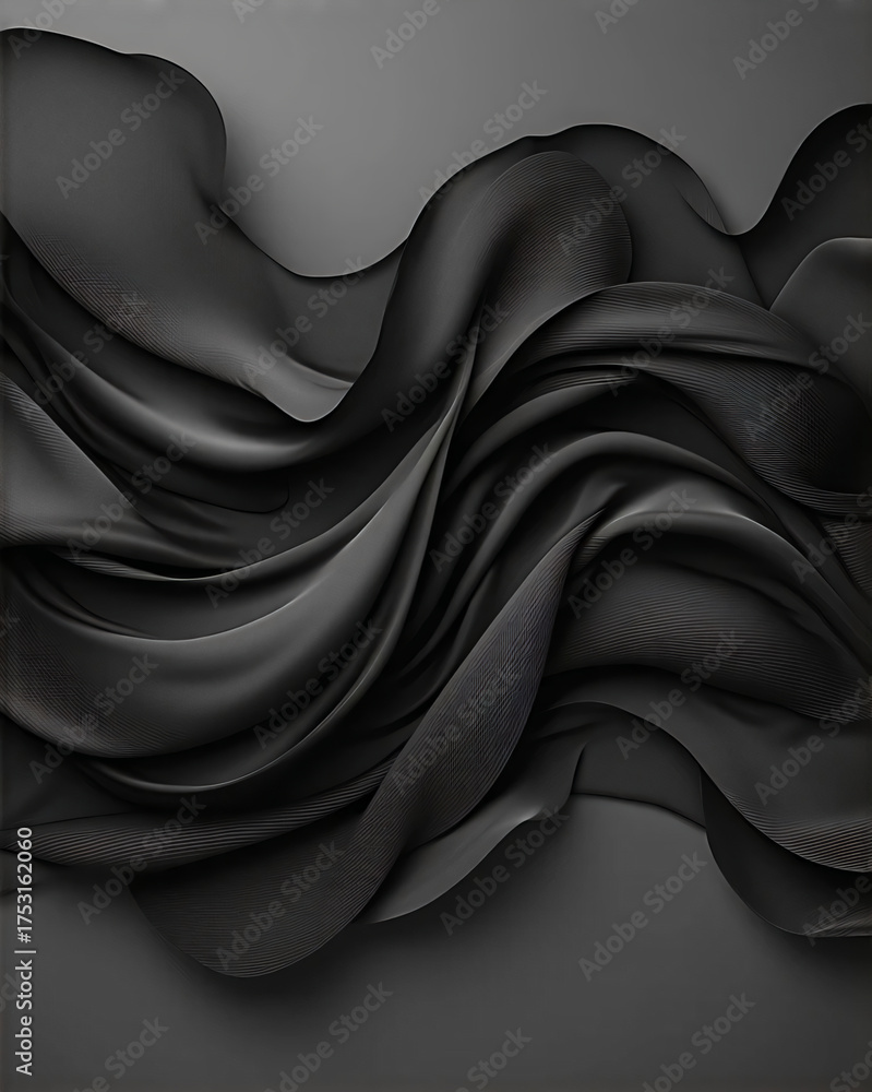 Fototapeta premium Dark Black Silk Fabric Abstract Wave Background Texture