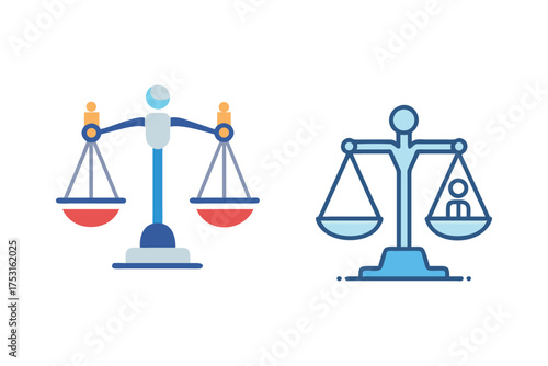 Scales of justice icons representing balance fairness and legal decisions silhouette