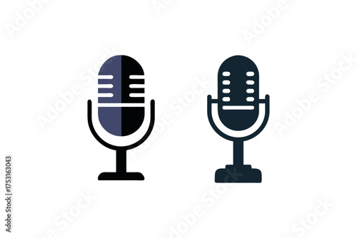 Two vintage style microphones displayed in a simple monochromatic silhouette
