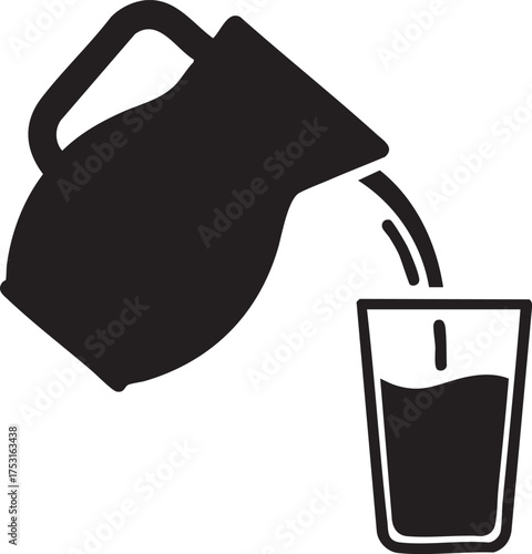 Soft Drinks Silhouettes Pitcher Jug Pouring Liquid Glass Hydration Minimal Icon