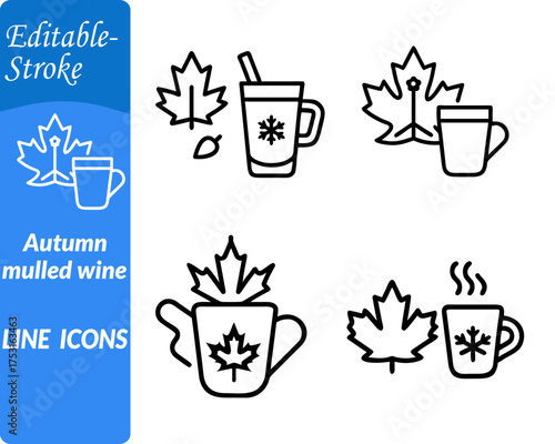 Autumn mulled wine set icon. autumn tones like deep red orange and brown.It symbolizes comfort festive gatherings and fall beverages. ideal for restaurant menus holiday promotions and seasonal design.