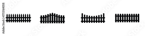 Fence icon set vector on white background. picket, wood, garden, yard, property, boundary, security, protection, barrier, enclosure, symbol.