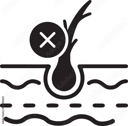 Hair loss and follicle damage black line icon
