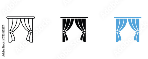 Curtain icon set vector on white background. home, house, interior, design, decoration, fabric, textile, material, cloth, room, apartment, symbol.