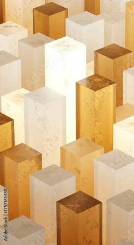 Abstract background of golden and textured off-white geometric blocks