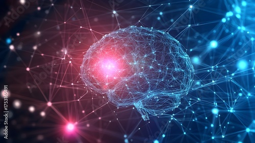 Abstract Brain Network Red Blue Connections neural