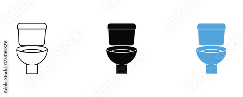 Toilet icon set vector on white background. restroom, lavatory, water, closet, wc, plumbing, fixture, ceramic, bowl, seat, lid, flush, symbol.
