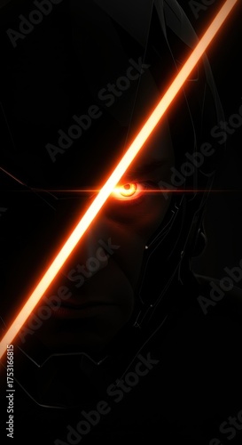 Futuristic Glowing Orange Eye of a Mysterious Figure in Darkness