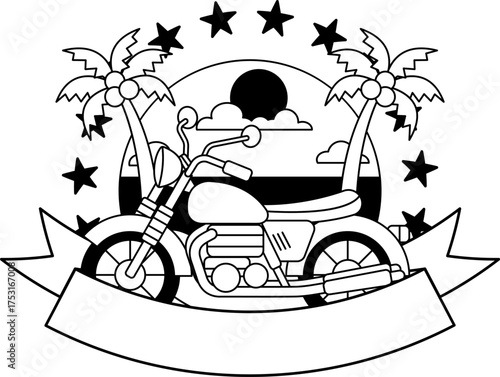 black and white logotype of a Vintage motorcycle on the beach
