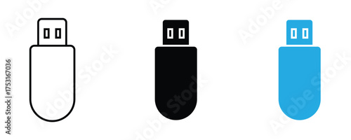 Usb flash drive icon set vector on white background.  storage, device, memory, data, transfer, portable, technology, computer, digital, electronic, symbol.