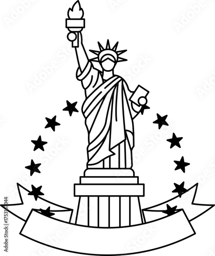 black and white logotype of A statue of liberty