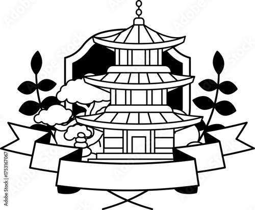 black and white logotype of a Japan pagoda