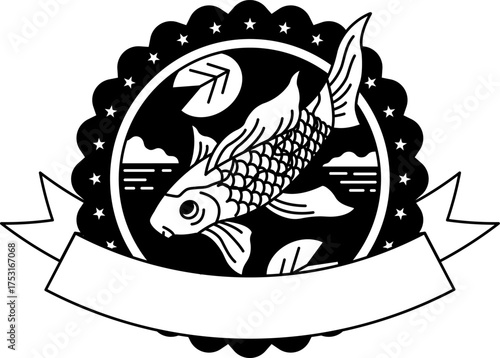 black and white logotype of a koi fish