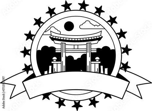 black and white logotype of a torii gate
