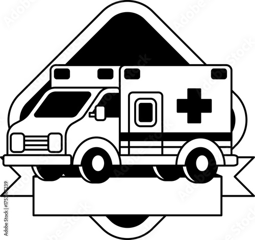black and white logotype of An ambulance