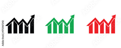 Graph chart icon set vector on white background. business, growth, success, arrow, diagram, statistic, data, report, analysis, finance, market, trend, increase, symbol.
