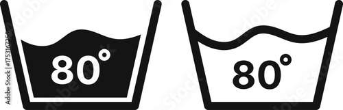 80 degree temperature wash icon set. Laundry Care Symbol. Washing Machine Temperature Settings symbol. Water Temperature wash out sign