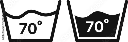 70 degree temperature wash icon set. Laundry Care Symbol. Washing Machine Temperature Settings symbol. Water Temperature wash out sign