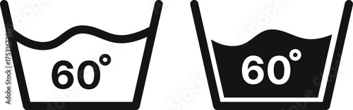 60 degree temperature wash icon set. Laundry Care Symbol. Washing Machine Temperature Settings symbol. Water Temperature wash out sign