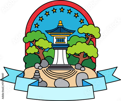 logotype of a japan pagoda in zen gargen