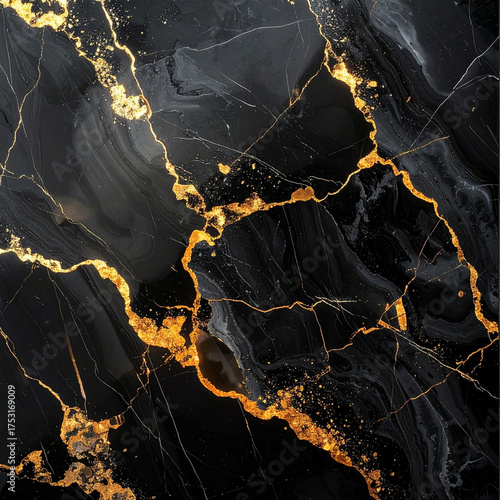 Luxurious Black Marble Texture with Radiant Gold Veins