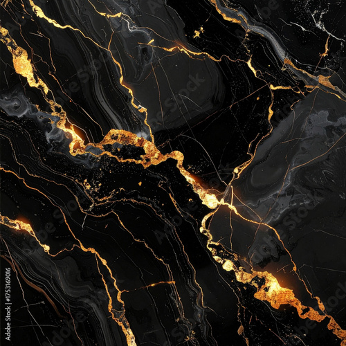 Black Marble Texture with Bold Gold Veining