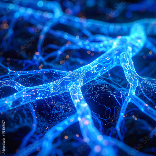 Blue glowing neural network resembling futuristic data connections