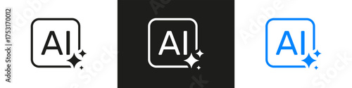 Ai With Sparkles Solid Icon Set. Artificial Intelligence Innovation And Creativity Silhouette Symbol Collection. Isolated Vector Illustration