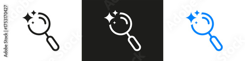 Artificial Intelligence Search Magnifying Glass Sparkle Solid Icon Set. AI Discovery Machine Learning Exploration Data and Analysis Silhouette Symbol Collection. Isolated Vector Illustration