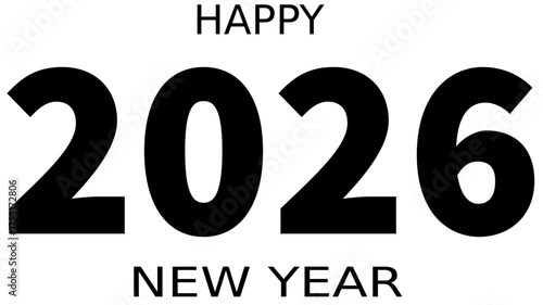 Happy New Year icon. 2026 number design template. Collection of 2026 Happy New Year symbols .New year celebration concept. Vector illustration with black labels isolated on white background.