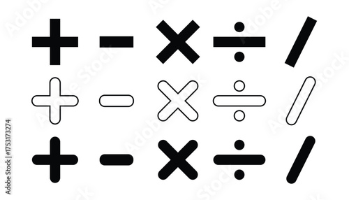 Basic mathematical sign. plus, minus, division, divide, multiply. cross sign. vector illustration
