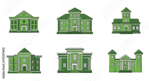 Collection of green buildings, showcasing sustainable architecture and environmentally friendly design for urban landscapes