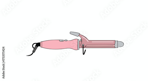 Modern pink curling iron isolated on white, representing hairstyling tools and beauty equipment for fashion and personal care use