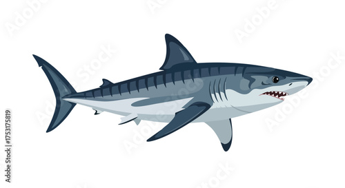 Stylized Great White Shark Illustration: A Flat Vector Image of a Powerful Apex Predator in the Ocean Realm