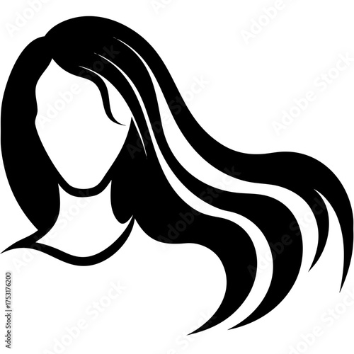 Captivating black silhouette of a woman's profile with flowing, elegant hair, perfect for beauty and branding
