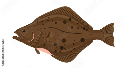 Illustration of a Flatfish showcasing its distinctive camouflage spots and unique asymmetrical body shape in detailed vector graphics