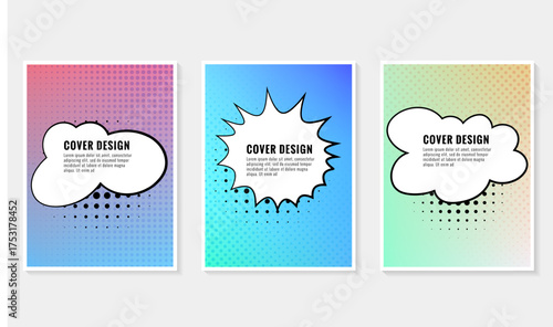 Set of retro speech bubbles posters with halftone, abstract background, message box, talk bubble, Pop art style
