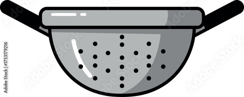 Kitchen colander tool for draining pasta and washing vegetables vector