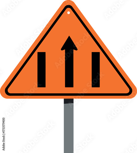 Orange warning sign triple lane merge ahead traffic symbol vector