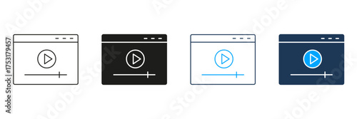 Video Player Interface Line And Solid Icon Set. Multimedia Playback, Streaming, And Online Video Platform Symbol Collection. User Interface Design Elements. Isolated Vector Illustration