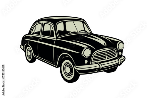Classic Black Vintage Sedan Car Illustration