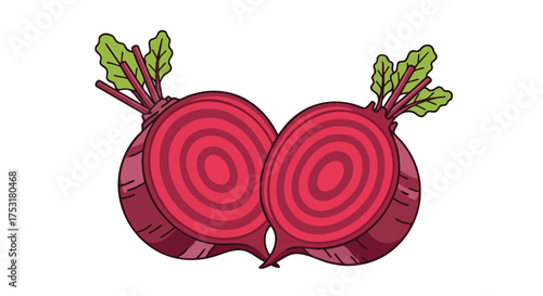 Charming illustration featuring cross-sectioned beets with vivid concentric rings offering a visually appealing element with a touch of freshness