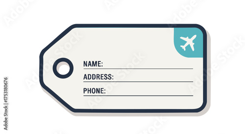 Clean and Simple Illustrated Luggage Tag for Travel Identification and Information Display Purposes