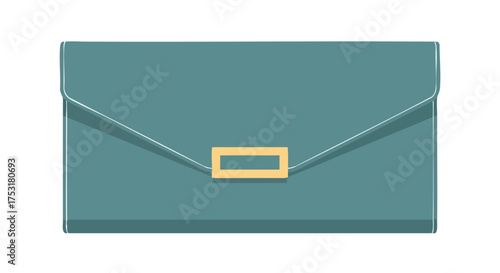 Stylish teal clutch with golden clasp, a minimalist fashion accessory illustration suitable for modern elegance showcases and refined taste