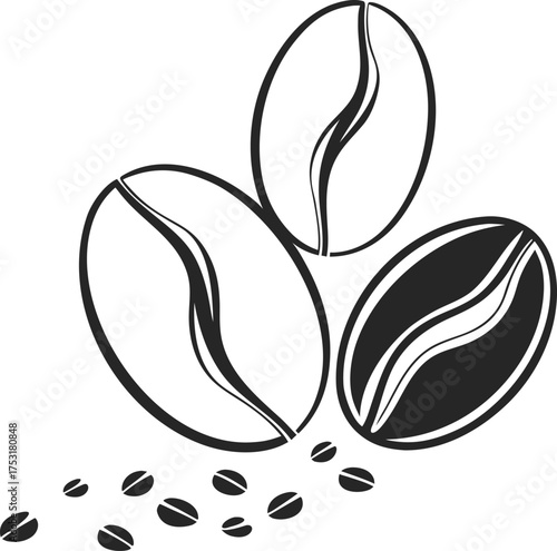 Simple black silhouette of coffee beans on a white background icon